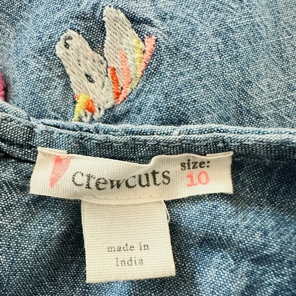 Crewcuts | Sleeveless Chambray Dress with Embroidered Unicorns (size 10)